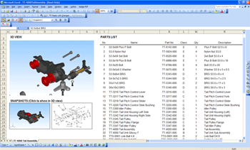 Interactive 3D model linked to a parts list
